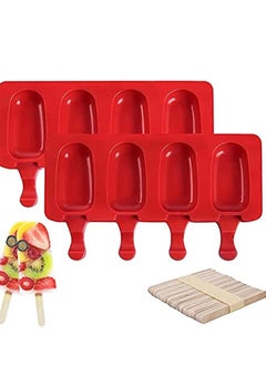 KASTWAVE 2 Pack Silicone Popsicle Moulds, Reusable 4 Cavities Homemade Ice Pop Moulds Red Oval, cake pop moulds with 40 Wooden Sticks for DIY Ice Popsicle, Easy Release Ice Pop Moulds  - Image 1