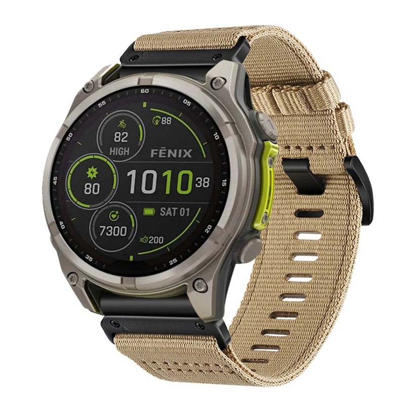 S-TOP For Garmin Fenix 8 MIP 51mm Nylon Canvas Quick Release 26mm Watch Band(Khaki) - Image 1