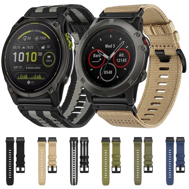 S-TOP For Garmin Fenix 8 MIP 51mm Nylon Canvas Quick Release 26mm Watch Band(Khaki) - Image 2