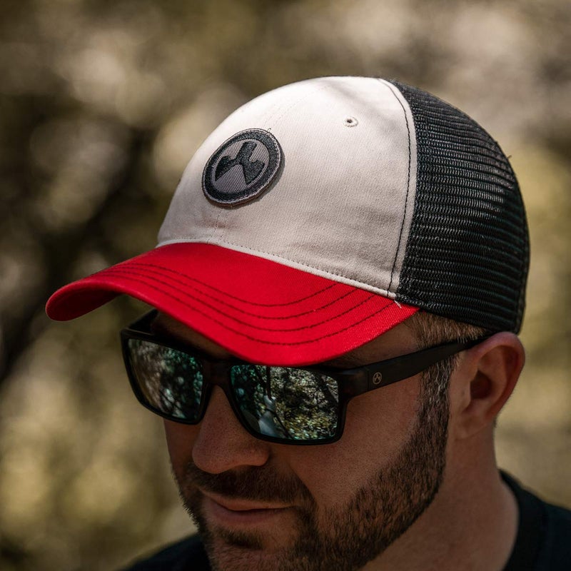 Magpul Standard Trucker Hat Snap Back Baseball Cap, One Size Fits Most, Garment Washed Stone/Black/Red - Image 4