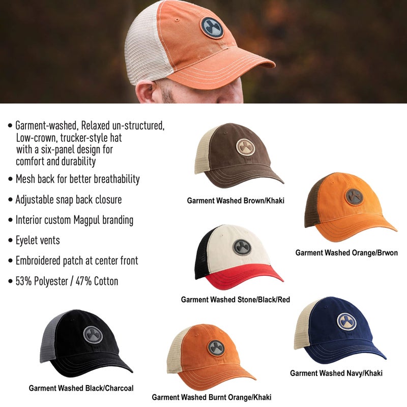 Magpul Standard Trucker Hat Snap Back Baseball Cap, One Size Fits Most, Garment Washed Stone/Black/Red - Image 5