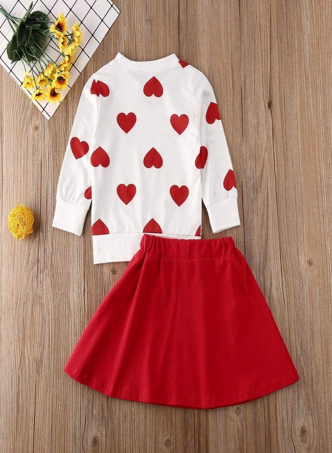 Gureui Toddler Baby Girl Valentines Day Outfit Long Sleeve Red Heart Print Sweatshirt Skirt Clothes Set (B Red Heart, 4-5T) - Image 3