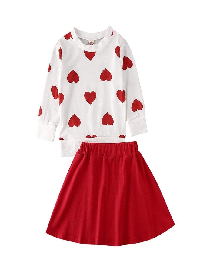 Gureui Toddler Baby Girl Valentines Day Outfit Long Sleeve Red Heart Print Sweatshirt Skirt Clothes Set (B Red Heart, 4-5T) - Image 1