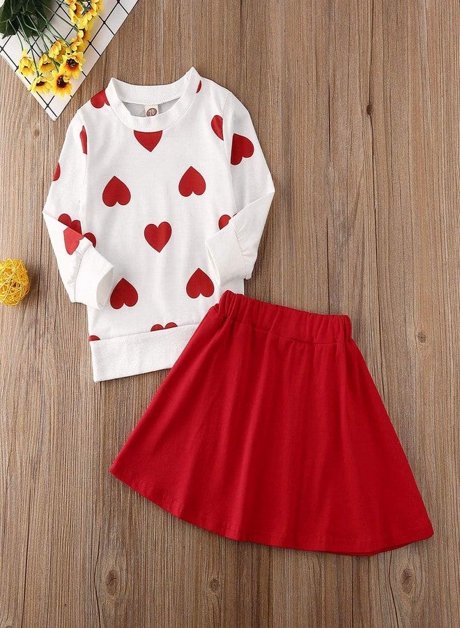 Gureui Toddler Baby Girl Valentines Day Outfit Long Sleeve Red Heart Print Sweatshirt Skirt Clothes Set (B Red Heart, 4-5T) - Image 2