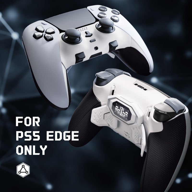 eXtremeRate BEYOND Back Paddles Kit for PS5 Edge Controller, OLED Display, Redesigned Ergonomic Rubberized Grips Bottom Shell, Remappable 4 Back Buttons Set for PS5 Edge Controller - White & Black - Image 3
