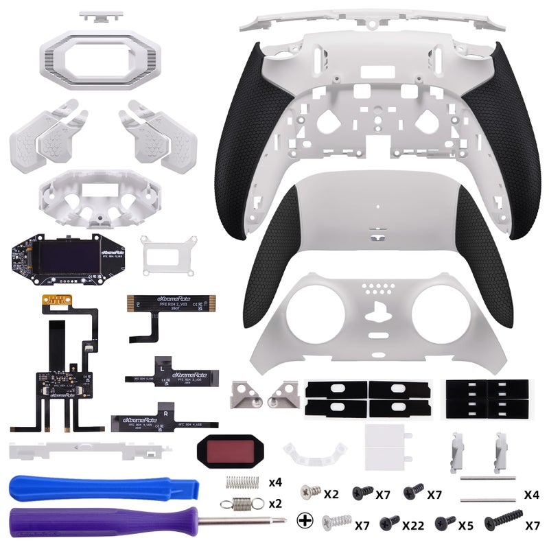 eXtremeRate BEYOND Back Paddles Kit for PS5 Edge Controller, OLED Display, Redesigned Ergonomic Rubberized Grips Bottom Shell, Remappable 4 Back Buttons Set for PS5 Edge Controller - White & Black - Image 2