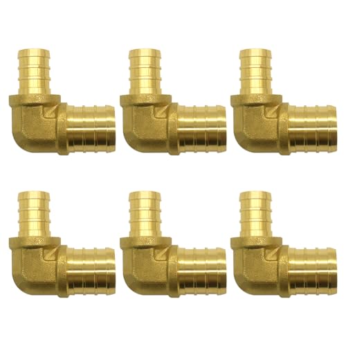 Hooshing 6PCS 3/4" Pex x 1/2" Pex Reducing Elbow 90 Degree PEX Fitting Solid Brass Barb Crimp Fittings - Image 1