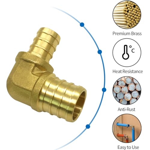 Hooshing 6PCS 3/4" Pex x 1/2" Pex Reducing Elbow 90 Degree PEX Fitting Solid Brass Barb Crimp Fittings - Image 2