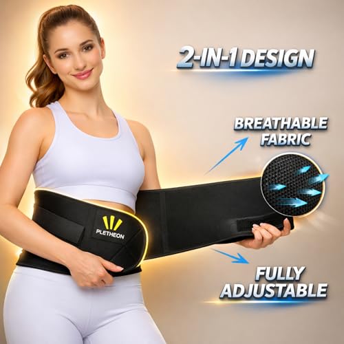 PLETHEON Post Pregnancy Waist Clincher | 3 in 1 Postpartum Belt for Women | Tummy Control Abdominal Binder | Back Support, Belly Compression | Slimming Shapewear Corset for Recovery (Single Black) - Image 2