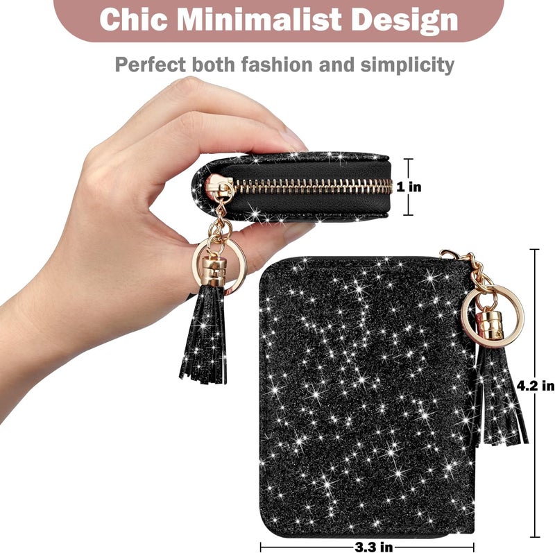 Hot Cool Credit Card Holder for Women, Card Leather Cases Small Wallet for Women Girls, KeyChain Zipper, RFID Blocking, Travel Cute, Organizer Gifts, Black - Image 4
