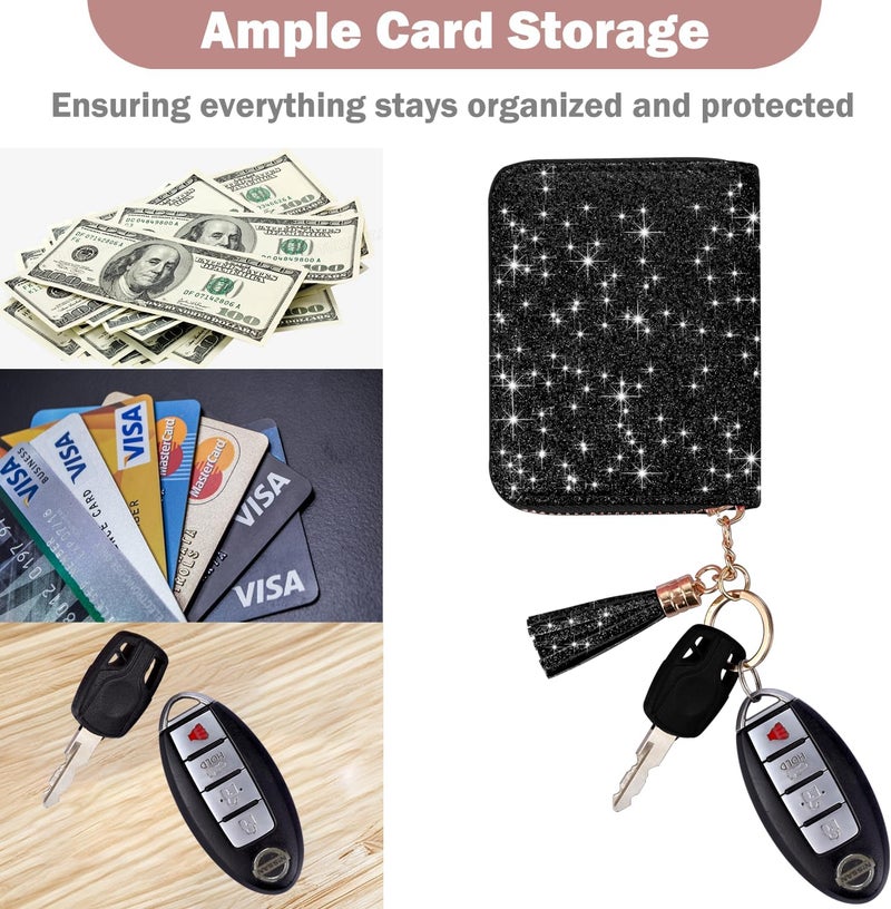 Hot Cool Credit Card Holder for Women, Card Leather Cases Small Wallet for Women Girls, KeyChain Zipper, RFID Blocking, Travel Cute, Organizer Gifts, Black - Image 2