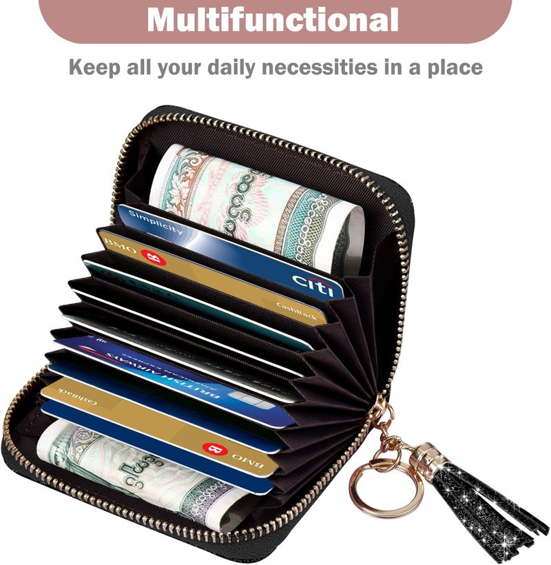 Hot Cool Credit Card Holder for Women, Card Leather Cases Small Wallet for Women Girls, KeyChain Zipper, RFID Blocking, Travel Cute, Organizer Gifts, Black - Image 5
