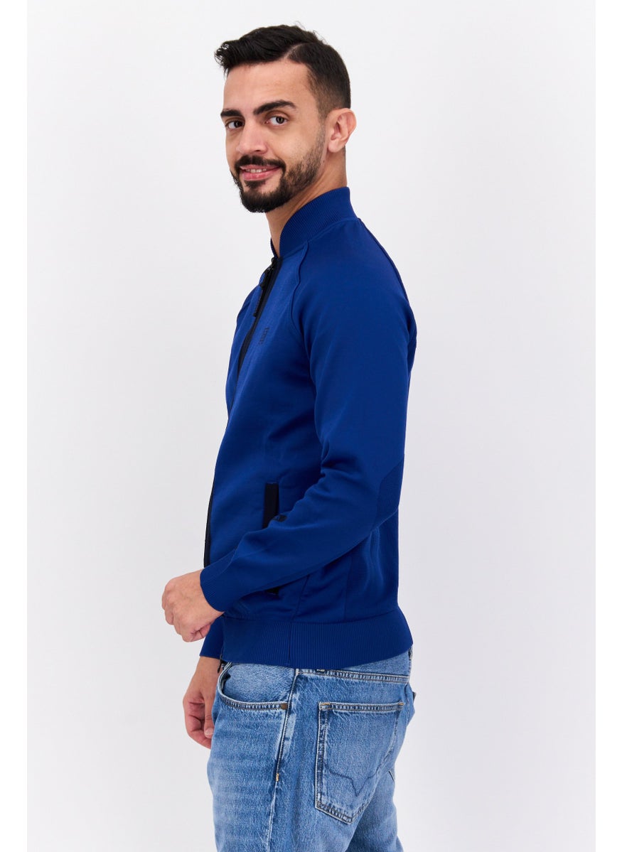 Free Soul - Men Stand Collar Brand Logo Long Sleeve Sweatshirt, Blue - Image 1