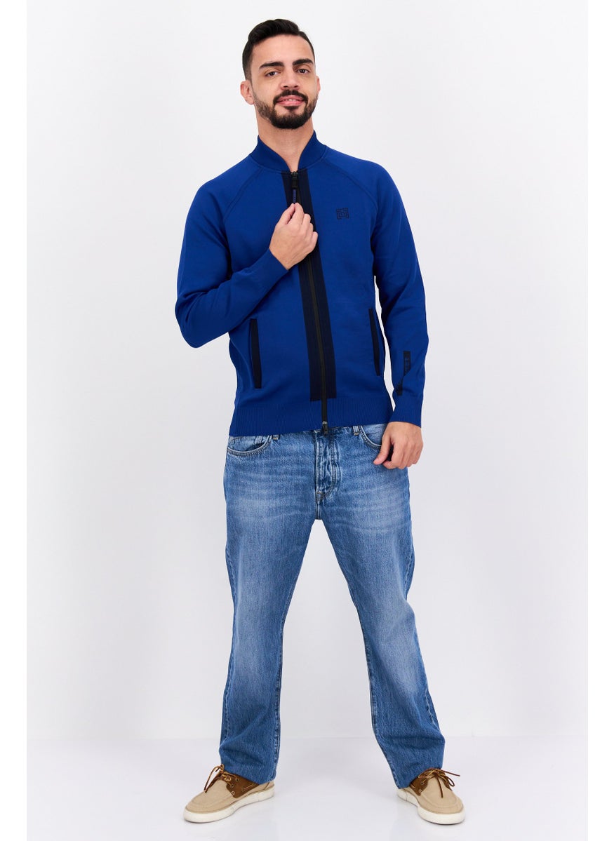 Free Soul - Men Stand Collar Brand Logo Long Sleeve Sweatshirt, Blue - Image 1