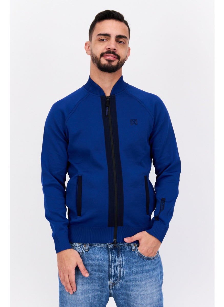 Free Soul - Men Stand Collar Brand Logo Long Sleeve Sweatshirt, Blue - Image 1