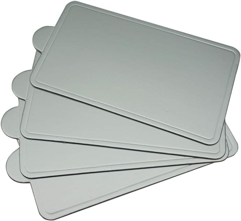 Proshopping 100 قطعة من ألواح الكيك الصغيرة مقاس 4.25 × 2.36 بوصة، مجموعة كرتون موس الكيك المستطيلة الفضية، قاعدة كيك الكب كيك، صينية عرض الحلويات، حوامل ورقية يمكن التخلص منها - لحفلات الزفاف وكيك المعجنات - Image 4