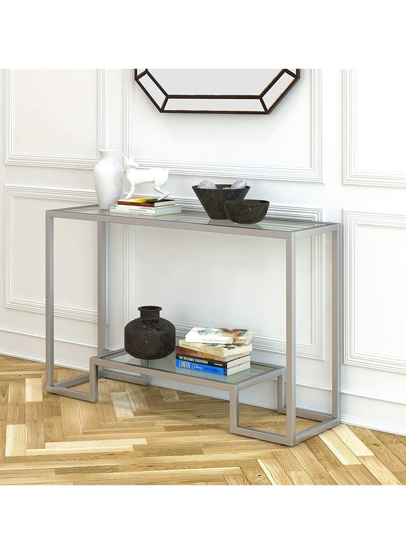 LINGWEI Console Table Top Glass with Metal Frame Console Table Modern Accent Table with Shelf Multi Tier Storage Rack Coffee Table Side Table Sofa Side Table - Image 2