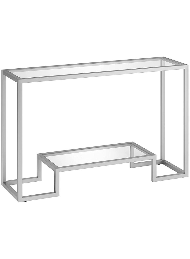 LINGWEI Console Table Top Glass with Metal Frame Console Table Modern Accent Table with Shelf Multi Tier Storage Rack Coffee Table Side Table Sofa Side Table - Image 5