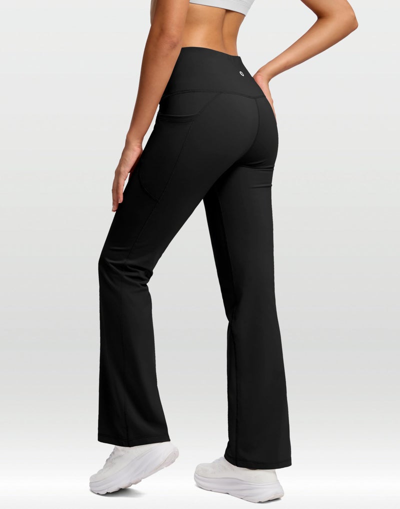 SANTINY Women's Fleece Lined Pants Crossover Yoga Pants High Waisted Bootcut Lounge Water Resistant Thermal Warm Flare Leggings for Women with Pockets 28 Inch(Black_XS) - Image 2