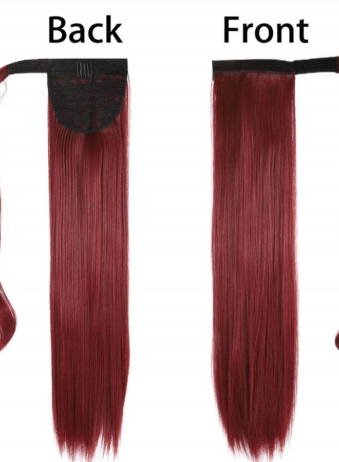 Gangel Ponytail Hair Extension Straight Pony Tails Wrap Around Hairpiece Claw Synbthetic Clip in Long Hair Extensions Magic Drawstring Pony Tail Hair Wraps(1 pc) (Wine Red Burg) - Image 1