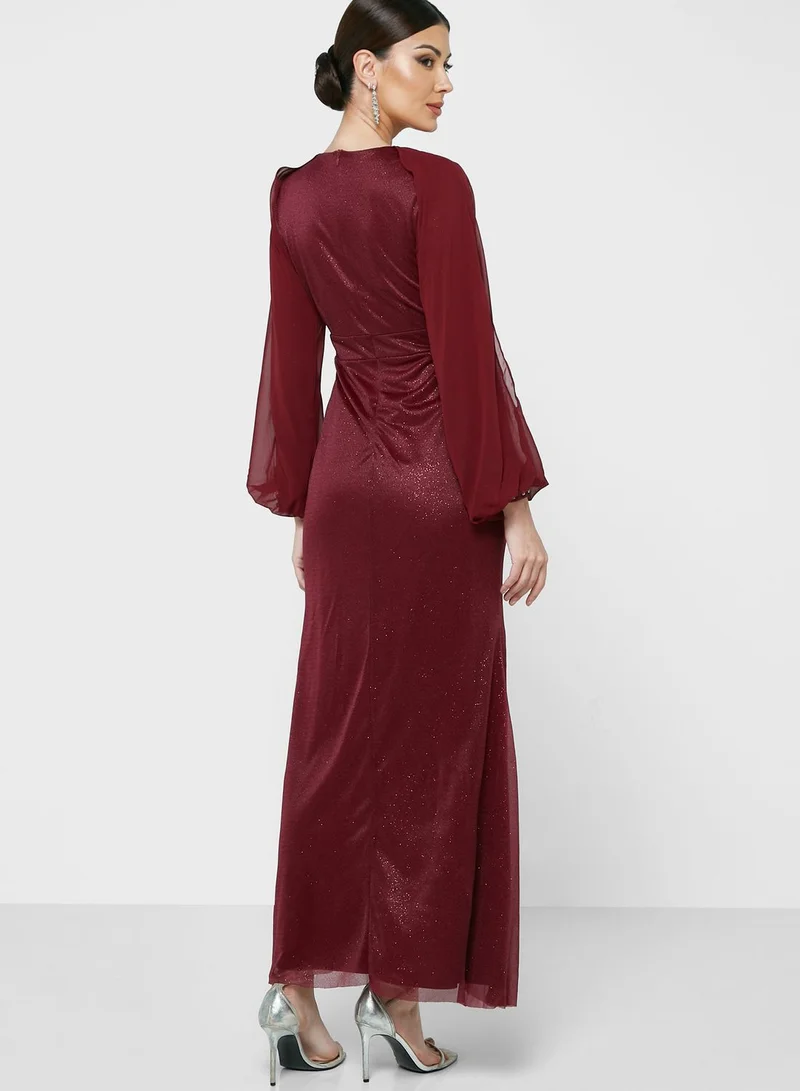Khizana Belted Sparkle Maxi Dress