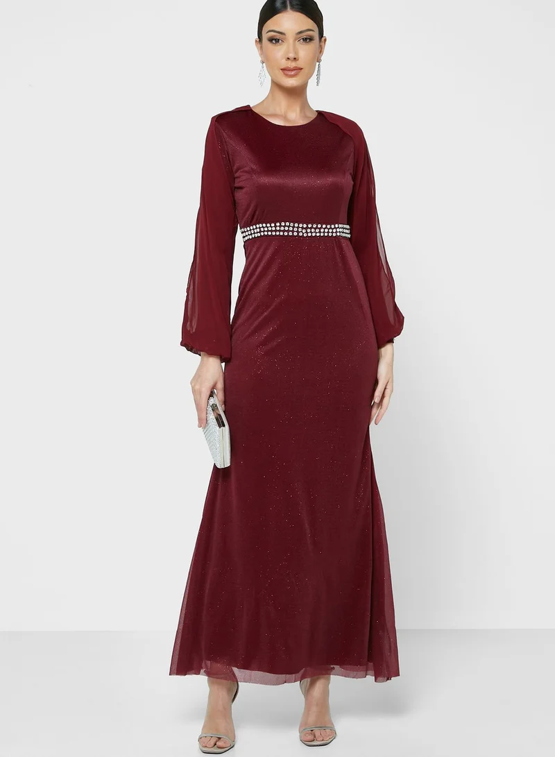 Khizana Belted Sparkle Maxi Dress