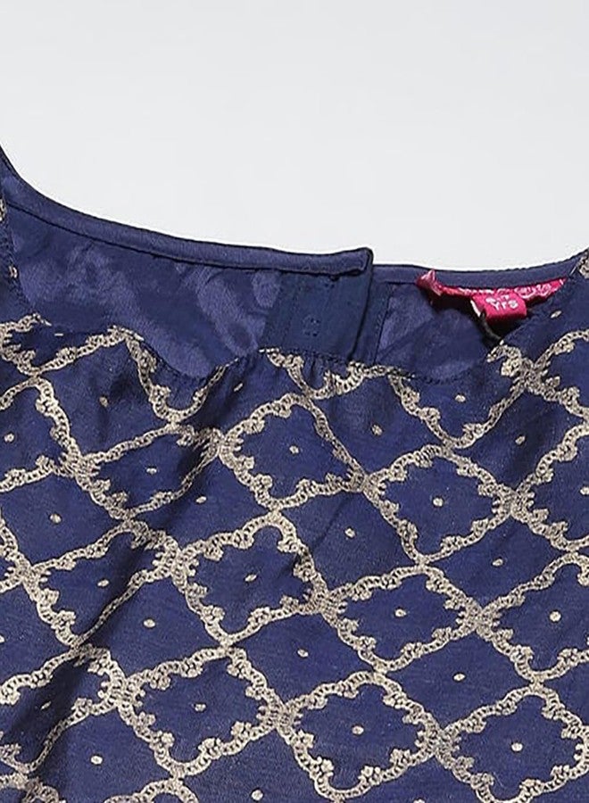 BIBA Girls Polyester Straight Printed Readymade Lehenga Set (KW4900EAW22NVY_Blue_6 7 Years) - Image 3