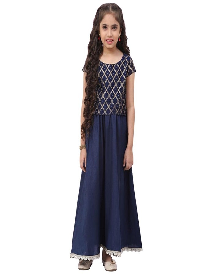BIBA Girls Polyester Straight Printed Readymade Lehenga Set (KW4900EAW22NVY_Blue_6 7 Years) - Image 1