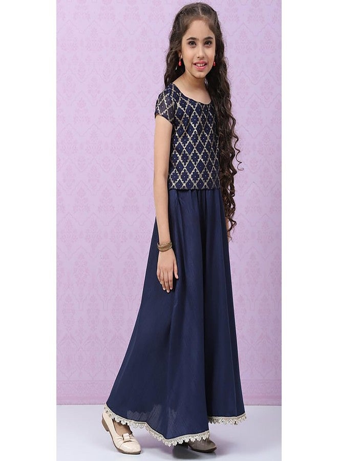BIBA Girls Polyester Straight Printed Readymade Lehenga Set (KW4900EAW22NVY_Blue_6 7 Years) - Image 4