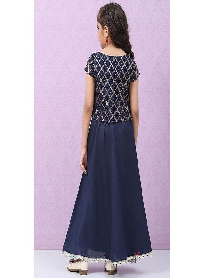 BIBA Girls Polyester Straight Printed Readymade Lehenga Set (KW4900EAW22NVY_Blue_6 7 Years) - Image 5