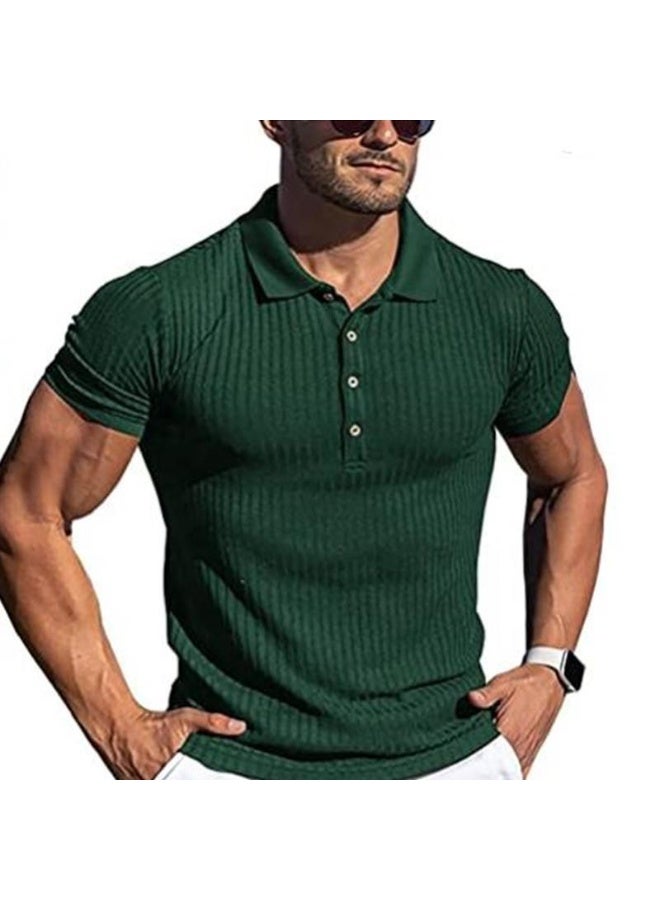Men Button Slim Knitted T-shirts Summer Casual Short Sleeve Slim Solid Color Knitwear Pullover Tee Shirt Tops - Image 1