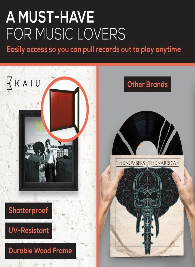 KAIU Vinyl Record Frame - Solid Wood Album Frames for Vinyl Records Accessories Gifts to Mount on Wall, 13.8 x 13.6 x 2 Inch Display Cover with Clear Acrylic - BLACK - Image 2