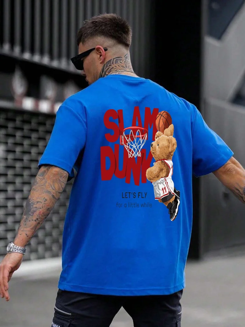 دوغ فش Teddy Family Printed Oversize Blue Men's T-Shirt