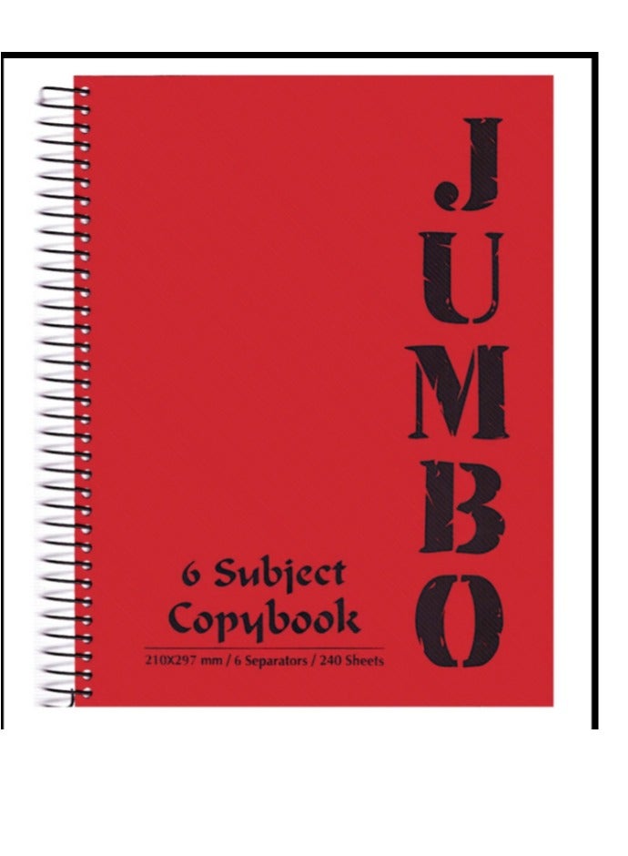 Mintra Jumbo NoteBook A4 Size, Lined Ruling 240 Sheets, 6 subjects  210*297 mm red - Image 1