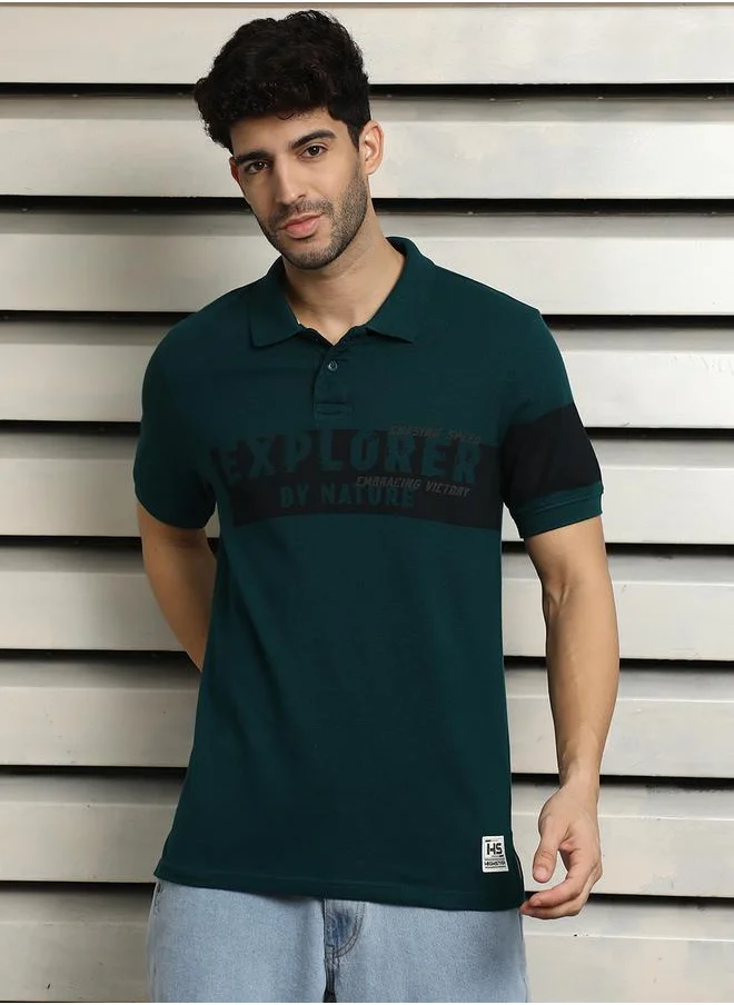 HIGH STAR Slogan Print Regular Fit Polo Neck T-Shirt by Styli