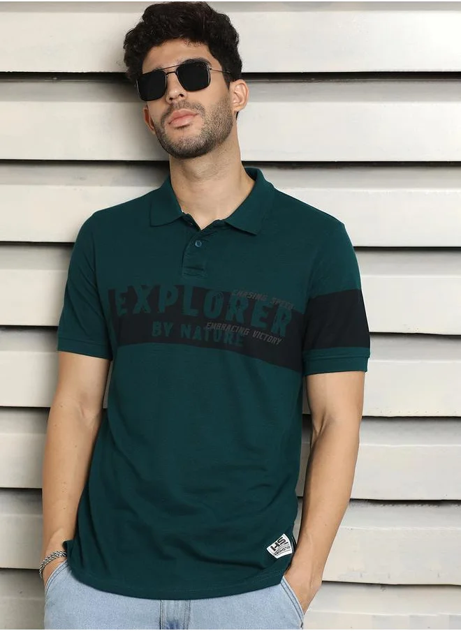 HIGH STAR Slogan Print Regular Fit Polo Neck T-Shirt by Styli