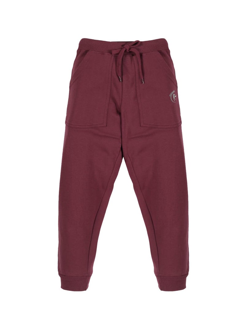 KiddoPanti Boys Solid Fleece Track Pants | Cotton Poly Fleece Fabric | Ankle Length Bottom Rib | 2 Front Patch Pocket | Elastic Waist & Drawcord | Jogger Track Pants for Boys, Maroon - 12-14Y - Image 1