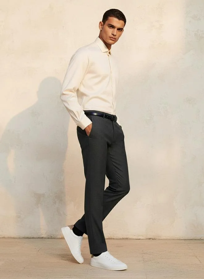 Splash FAV White Men Slim Fit Belted Formal Trousers for Men | Best Price UAE