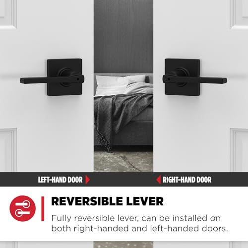 Kwikset Casey Interior Privacy Door Handle with Lock 4 Pack, Door Lever for Bathroom and Bedroom, Matte Black Reversible Keyless Turn Lock, with Microban Protection - Image 4