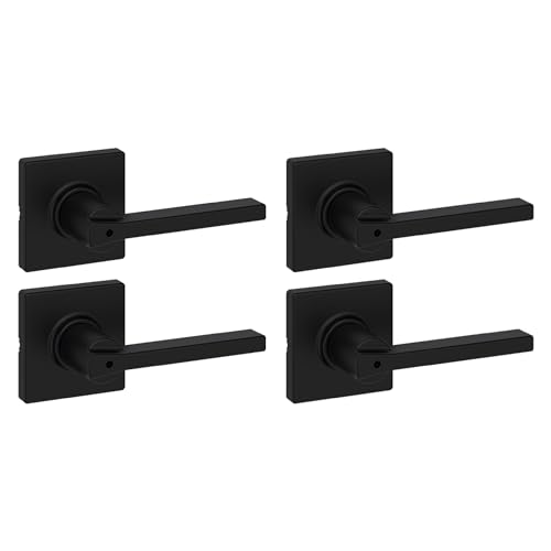 Kwikset Casey Interior Privacy Door Handle with Lock 4 Pack, Door Lever for Bathroom and Bedroom, Matte Black Reversible Keyless Turn Lock, with Microban Protection - Image 1