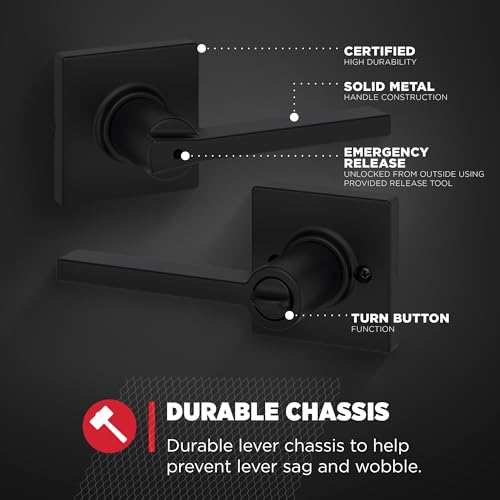 Kwikset Casey Interior Privacy Door Handle with Lock 4 Pack, Door Lever for Bathroom and Bedroom, Matte Black Reversible Keyless Turn Lock, with Microban Protection - Image 5