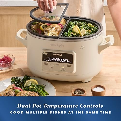Crock-Pot MultiMeal Multicooker and Programmable Slow Cooker with Bake Function, Create 2 Dishes Simultaneously, Two 3.7qt Nonstick Pots Feed 8+ People, Dishwasher-Safe - Image 3