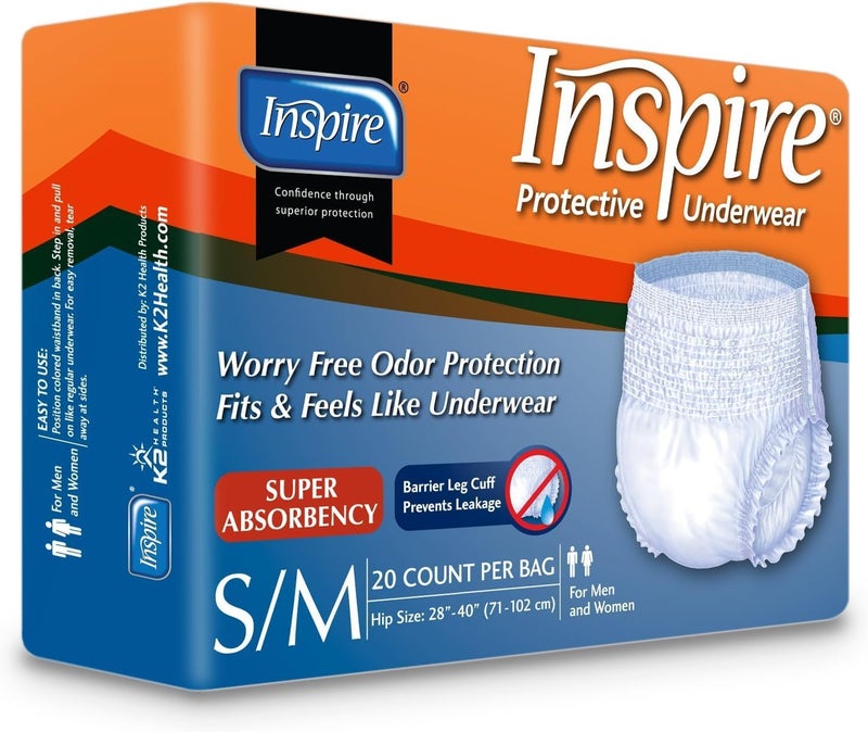 Inspire Adult Diaper Incontinence Underwear, Small/Medium, 80 count