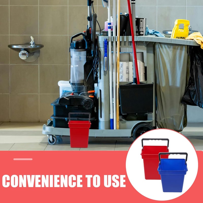 Hemobllo 2pcs Portable Plastic Utility Buckets with Handle for Cleaning Trolleys, Commercial Household Cleaning Waste Containers, Red and Basket Set for Janitorial Use - Image 3