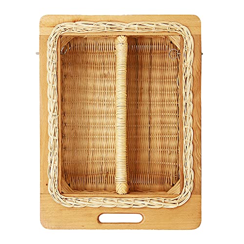 AKWAY Wicker Basket For Modular Kitchen | Rectangular Shape Pull Out Basket (16.5 W X 20 L X 4H With Partition, Beige)(Beechwood) - Image 1