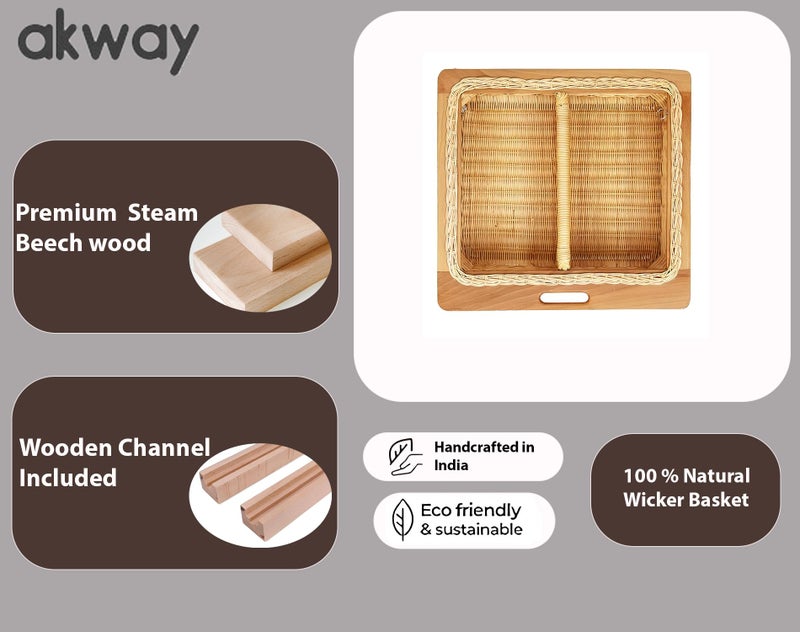 AKWAY Wicker Basket For Modular Kitchen | Rectangular Shape Pull Out Basket (16.5 W X 20 L X 4H With Partition, Beige)(Beechwood) - Image 3