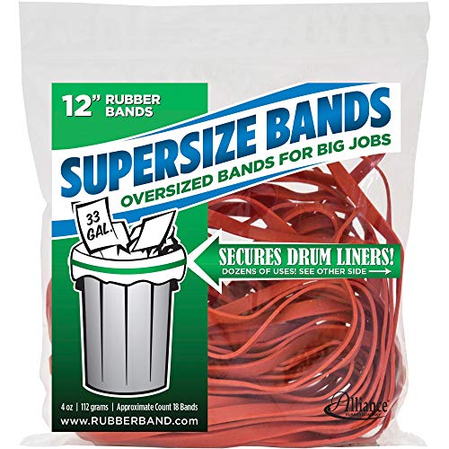 Alliance Rubber 08994 SuperSize Bands, 12" Red Large Heavy Duty Latex Rubber Bands (4 ounce resealable bag contains approx. 18 bands) - Image 1