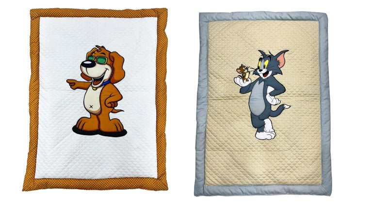 HIPPOMUS HIPPOMUS Cotton New Born Baby Dog Patch & Tom-Jerry Patch Print Bed Mattress/Godadi Soft and Comfortable for 0-6 Months Babies - Set of 2 - Image 1