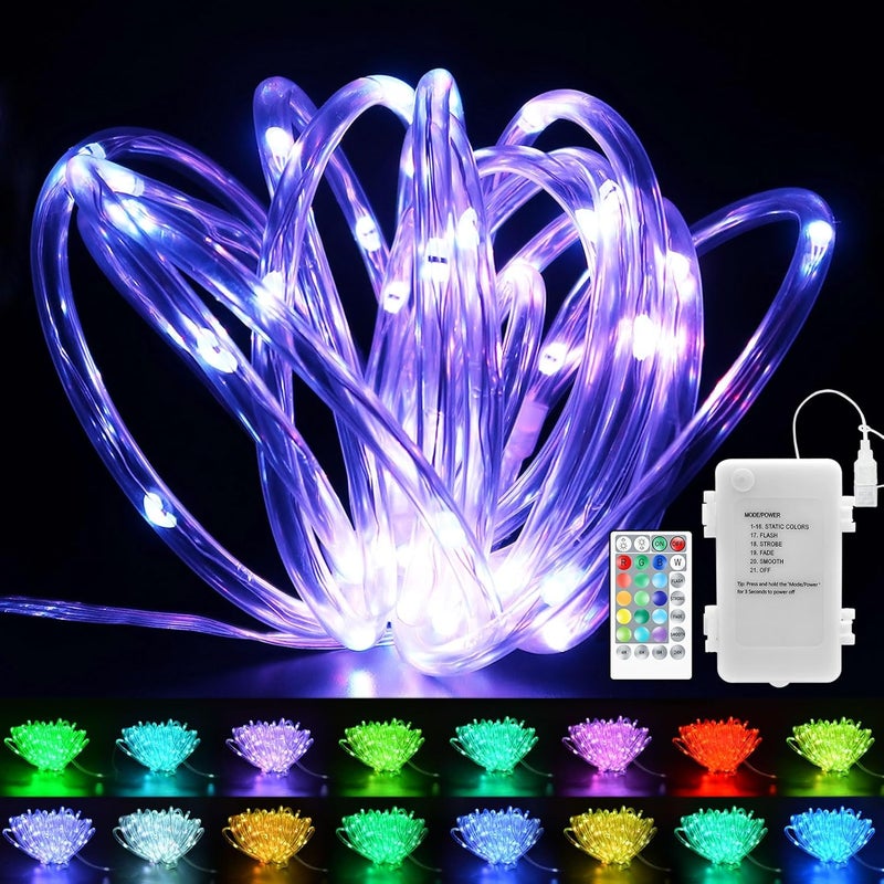 echosari 53Ft Rope Lights Outdoor Battery Operated, 160 LED Rope String Lights Colors Changing with Remote Timer Waterproof Rope Lights for Patio Garden Camping Decoration - Image 1