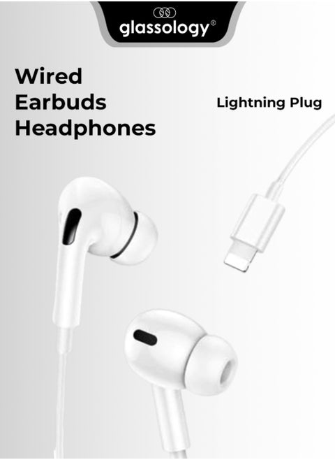 Wired Earbuds Headphones with Lightning Plug & Microphone, Built-in Volume Control, High Bass Stereo Wired Earphones for iPhone, iPad, & Compatible with Other Lightning Port Devices, White